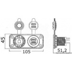 Gniazdo zapalniczki 12V LUX +2 x USB wpuszczane czarne