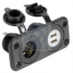 Gniazdo zapalniczki 12V LUX +2 x USB wpuszczane czarne