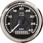Obrotomierz z licznikiem motogodzin 0-4000RPM 3,5" KUS czarny z ramką SS  